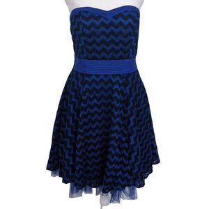 Minuet Blue Black Formal Mini Dress NWT Size Medium Blue Strapless Prom Dress